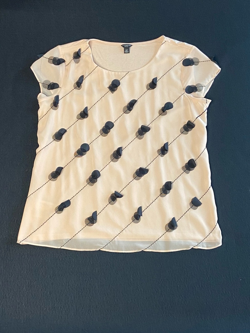 Ann Taylor Cream Cap-Sleeve Blouse with Black 3D Dot Appliqués